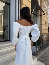 Вечірня сукня мiдi молочного кольору 34142