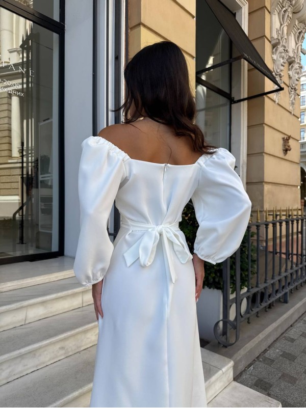 Вечірня сукня мiдi молочного кольору 34142