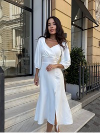 Вечірня сукня мiдi молочного кольору 34142