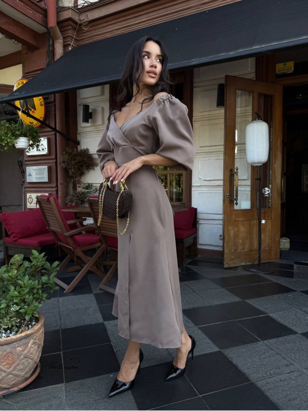 Вечірня сукня мiдi коричневого кольору 34143