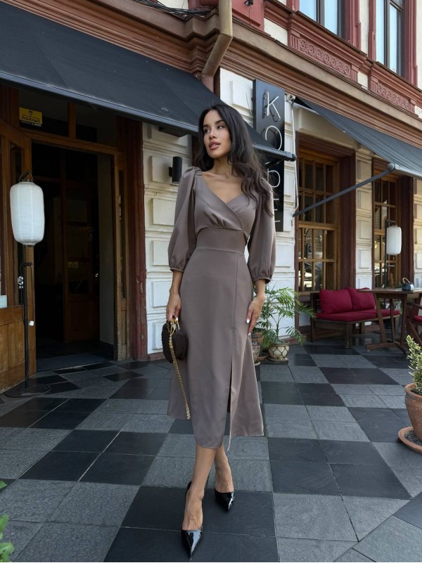 Вечірня сукня мiдi коричневого кольору 34143