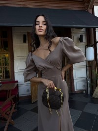 Вечірня сукня мiдi коричневого кольору 34143