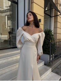 Вечірня сукня мiдi бежевого кольору 34145