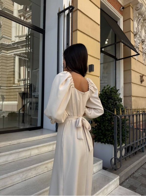 Вечірня сукня мiдi бежевого кольору 34145