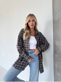 Жіноча фланелева сорочка в клітинку графiтового кольору 34151