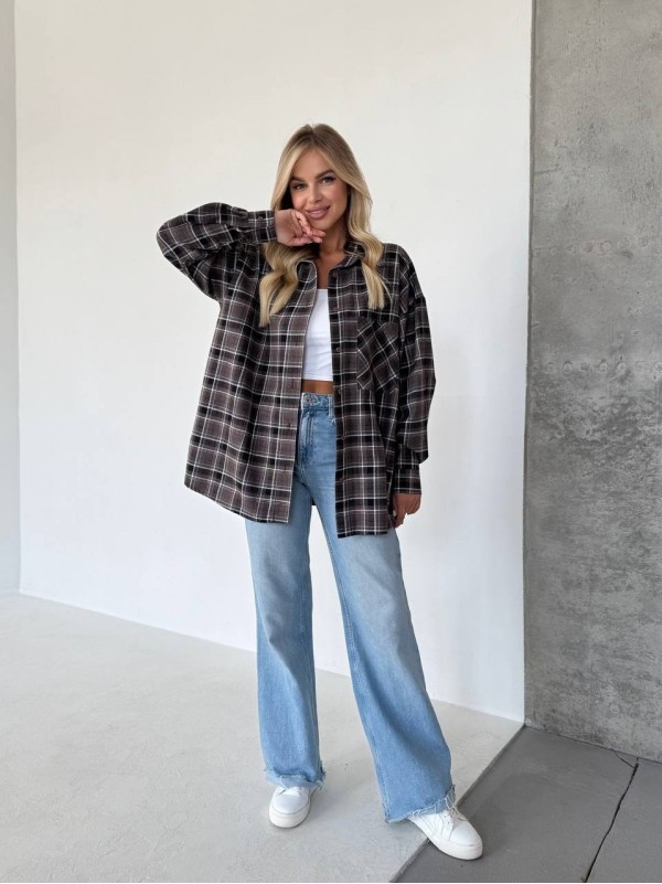 Жіноча фланелева сорочка в клітинку графiтового кольору 34151