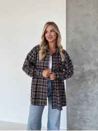 Жіноча фланелева сорочка в клітинку графiтового кольору 34151