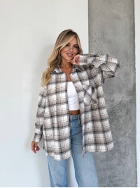 Жіноча фланелева сорочка в клітинку молочного кольору 34152