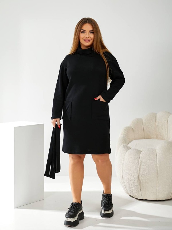 Ангорова сукня міні з поясом чорного кольору 34162