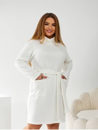 Ангорова сукня міні з поясом молочного кольору 34163