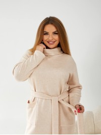 Ангорова сукня міні з поясом бежевого кольору 34164