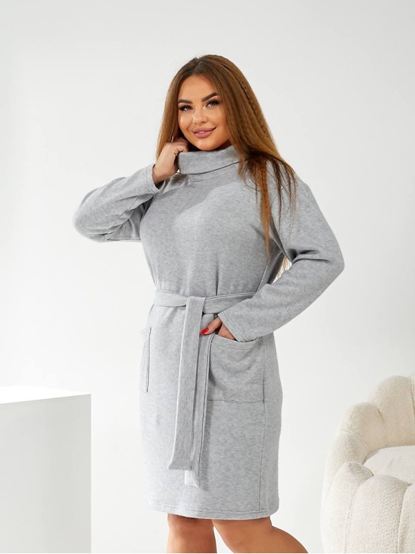 Ангорова сукня міні з поясом сiрого кольору 34165