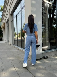 Жіночий прогулянковий костюм з мікро-вельвету блакитного кольору 34174