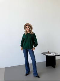 Класичний жіночий светр з ажурним плетiнням смарагдового кольору 34178