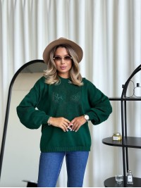Класичний жіночий светр з ажурним плетiнням смарагдового кольору 34178
