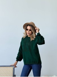 Класичний жіночий светр з ажурним плетiнням смарагдового кольору 34178