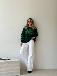 Класичний жіночий светр із етнічним візерунком зеленого кольору 34183