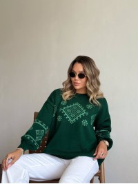 Класичний жіночий светр із етнічним візерунком зеленого кольору 34183