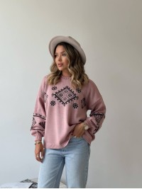 Класичний жіночий светр із етнічним візерунком рожевого кольору 34185