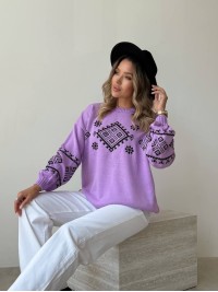 Класичний жіночий светр із етнічним візерунком бузкового кольору 34186