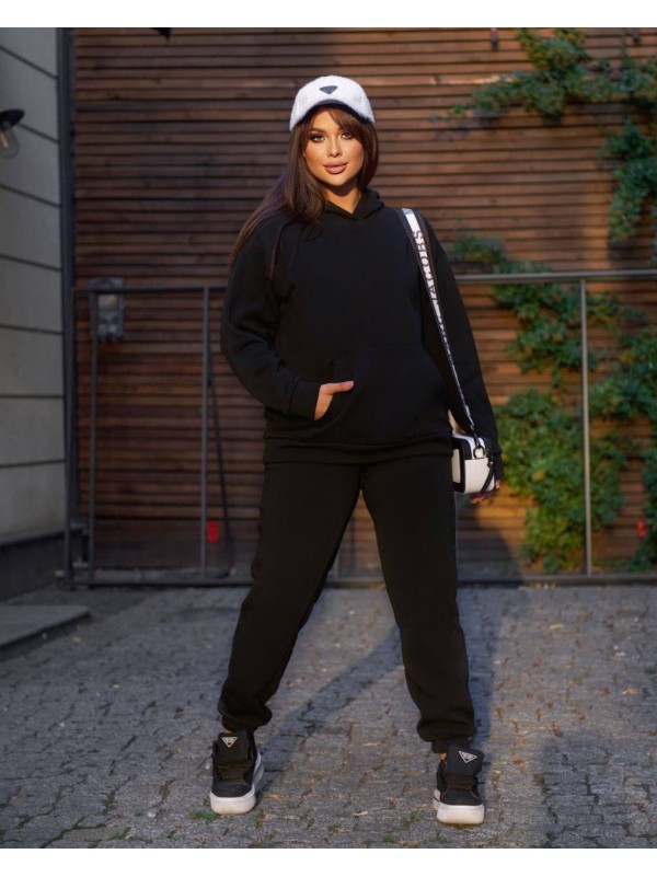 Жіночий спортивний костюм на флiсi чорного кольору 34192