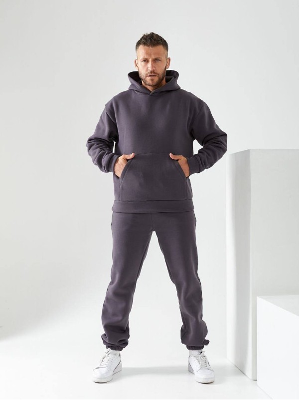 Чоловічий спортивний костюм на флiсi графiтового кольору 34197