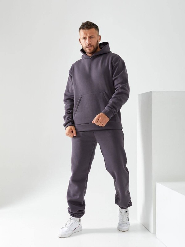 Чоловічий спортивний костюм на флiсi графiтового кольору 34197