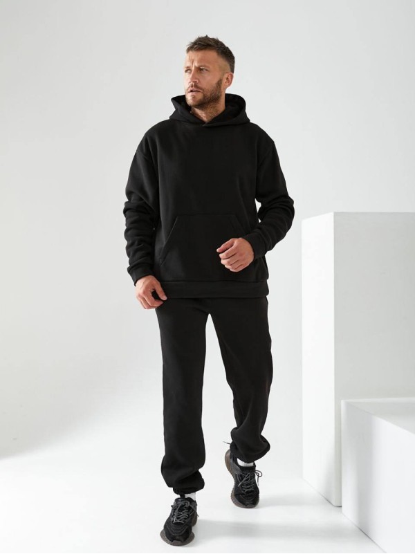 Чоловічий спортивний костюм на флiсi чорного кольору 34198