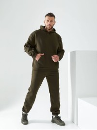 Чоловічий спортивний костюм на флiсi кольору хакi 34199