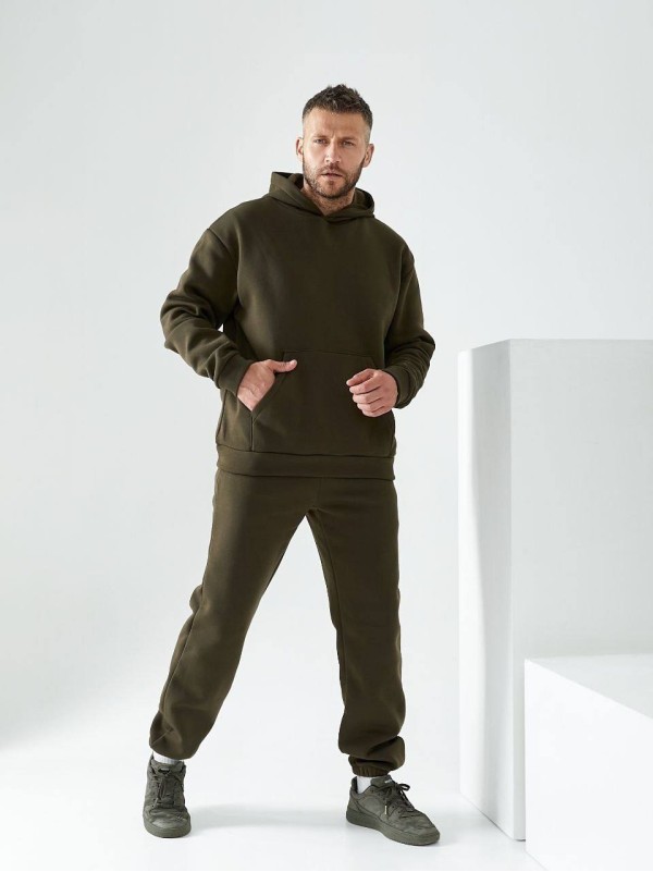 Чоловічий спортивний костюм на флiсi кольору хакi 34199