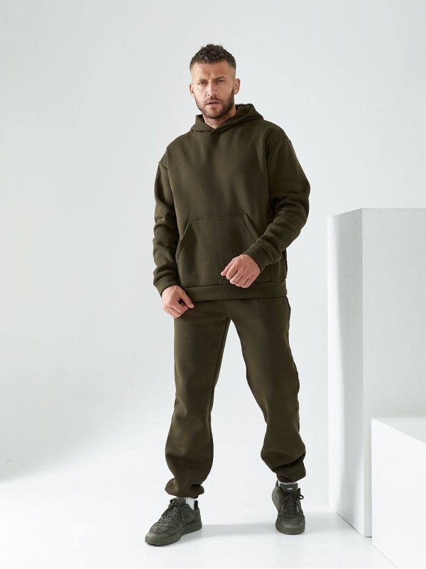 Чоловічий спортивний костюм на флiсi кольору хакi 34199