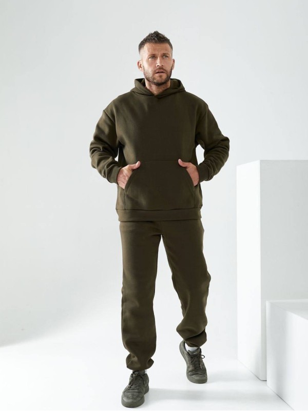 Чоловічий спортивний костюм на флiсi кольору хакi 34199