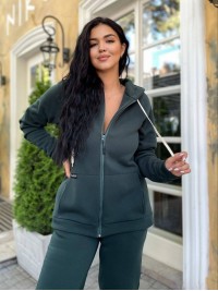 Теплий жіночий костюм iз змiйкою зеленого кольору 34202