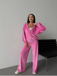 Велюровий жіночий костюм з капюшоном рожевого кольору 34209