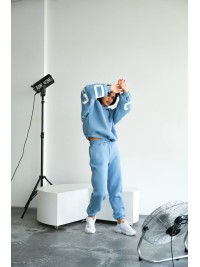 Жіночий теплий костюм з написом блакитного кольору 34212