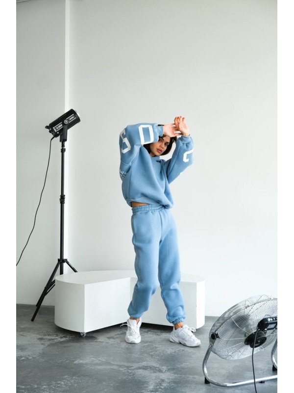 Жіночий теплий костюм з написом блакитного кольору 34212