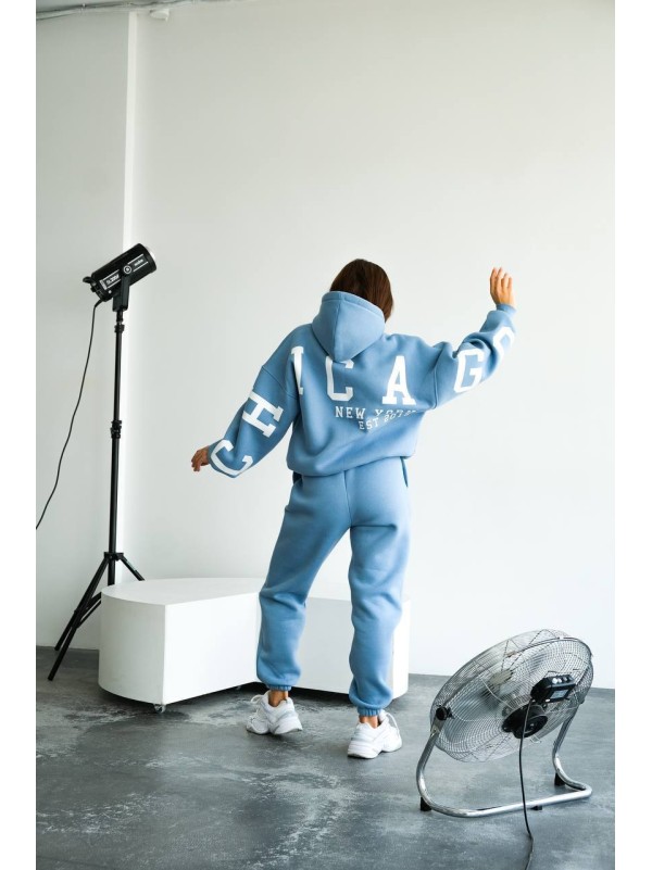 Жіночий теплий костюм з написом блакитного кольору 34212