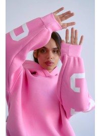 Жіночий теплий костюм з написом рожевого кольору 34217