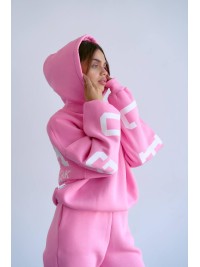 Жіночий теплий костюм з написом рожевого кольору 34217