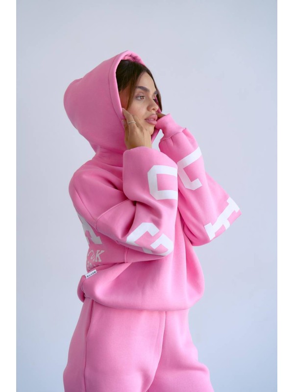 Жіночий теплий костюм з написом рожевого кольору 34217