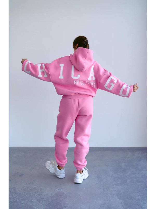 Жіночий теплий костюм з написом рожевого кольору 34217
