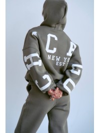 Жіночий теплий костюм з написом кольору хакi 34219