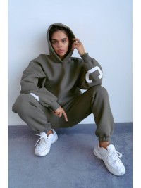 Жіночий теплий костюм з написом кольору хакi 34219