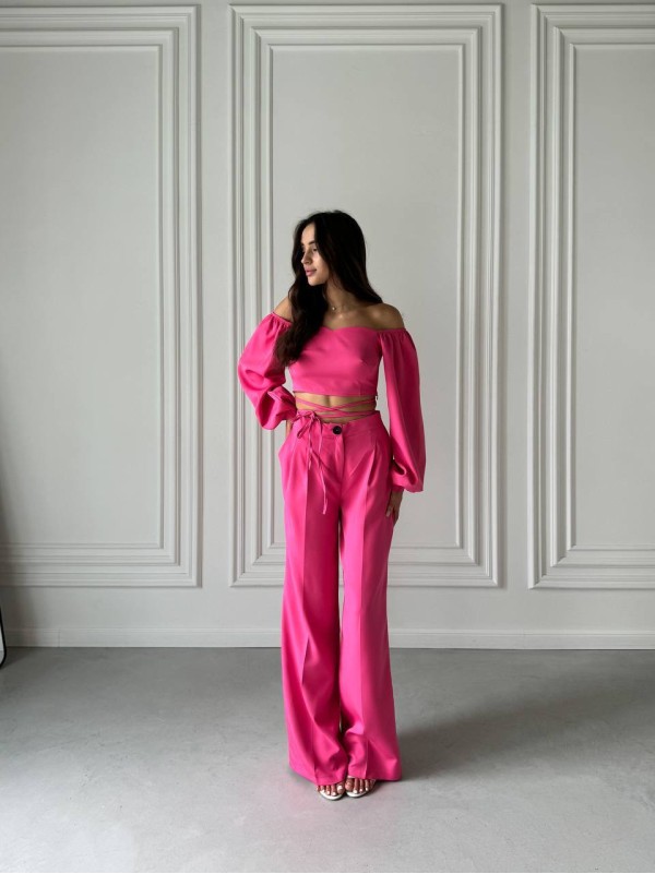 Костюм топ + штани малинового кольору 34220
