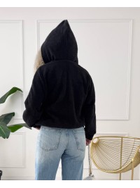 Жіночий кардиган iз альпаки з капюшоном чорного кольору 34221