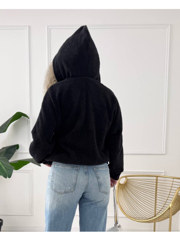 Жіночий кардиган iз альпаки з капюшоном чорного кольору 34221