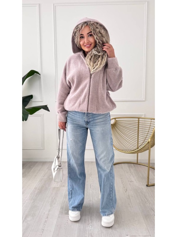 Жіночий кардиган iз альпаки з капюшоном бежевого кольору 34222