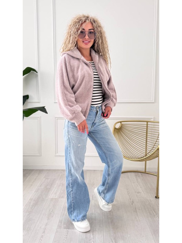 Жіночий кардиган iз альпаки з капюшоном бежевого кольору 34222