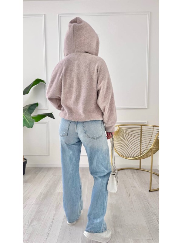 Жіночий кардиган iз альпаки з капюшоном бежевого кольору 34222