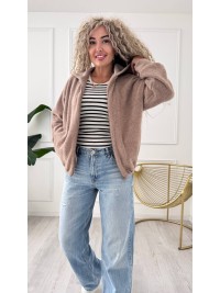 Жіночий кардиган iз альпаки з капюшоном кавового кольору 34223